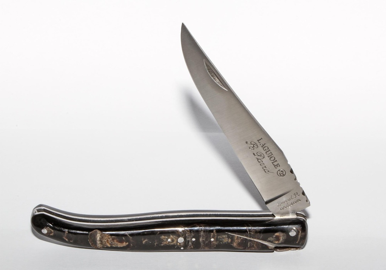 Traditional Laguiole style folding knife on white background – representative image